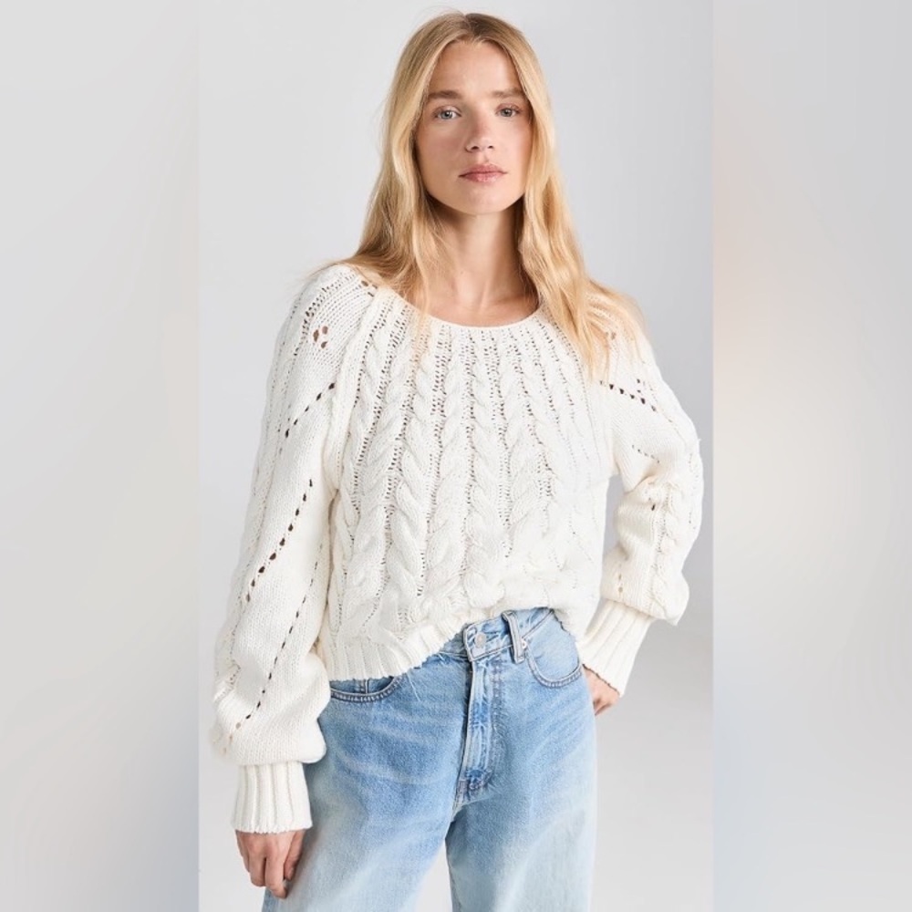 Free People Cream Cable Knit Scoop Neck Sweater - Picture 15 of 15